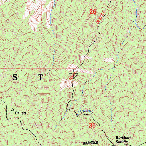 Topographic Map of Burkhart Trail, CA