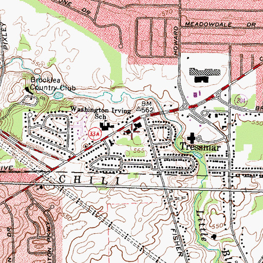 Topographic Map of Gates Volunteer Fire Department Station 1, NY