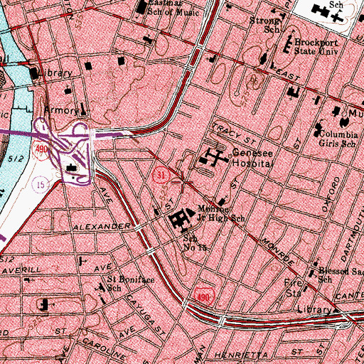 Topographic Map of Rochester Fire Department Engine 1, NY