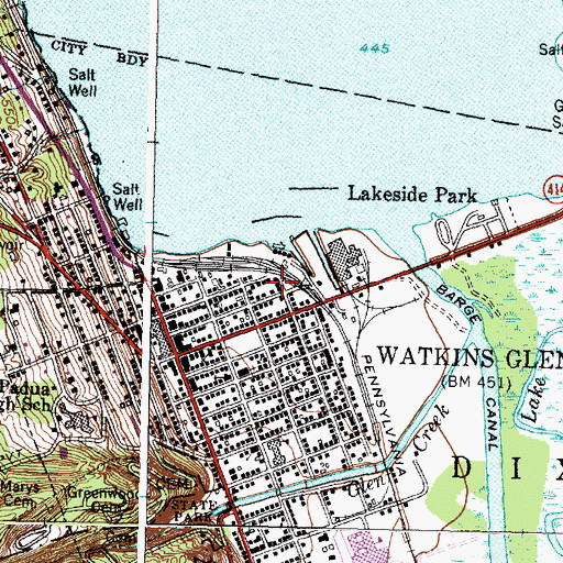 Topographic Map of Watkins Glen Fire Department, NY