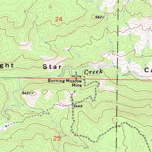 Topographic Map of Burning Moscow Mine, CA