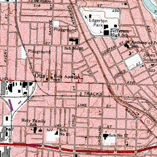 Topographic Map of Rochester Fire Department Engine 5, NY