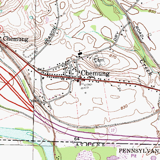 Topographic Map of Chemung Fire Station, NY