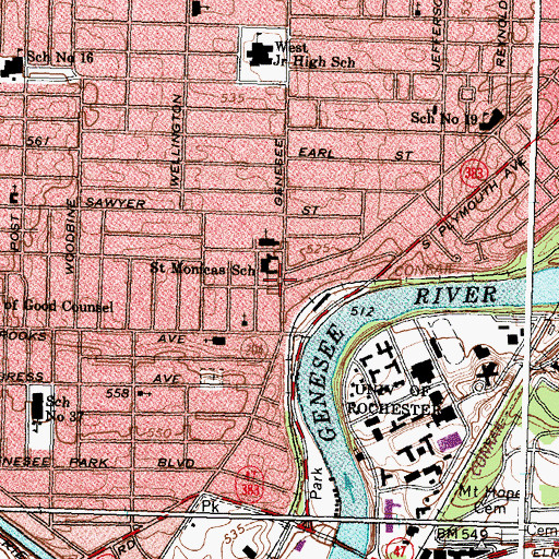Topographic Map of Rochester Fire Department Engine 7, NY