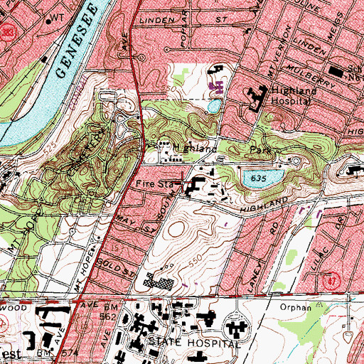 Topographic Map of Rochester Fire Department Engine 8, NY