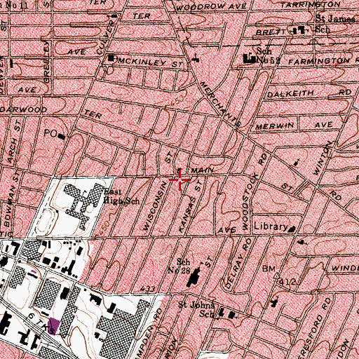 Topographic Map of Rochester Fire Department Engine 12, NY
