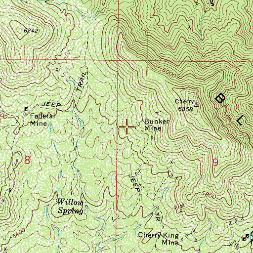 Topographic Map of Bunker Mine, AZ