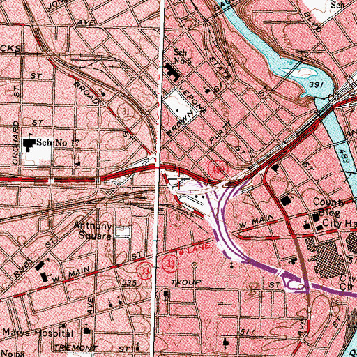 Topographic Map of Rochester Fire Department Engine 13, NY