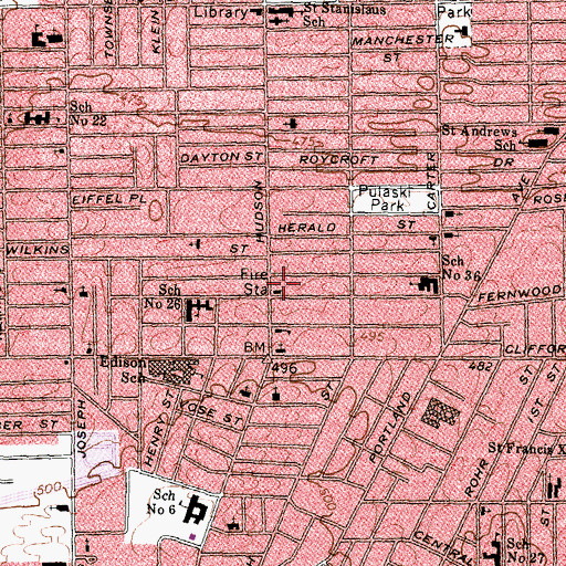 Topographic Map of Rochester Fire Department Engine 16, NY