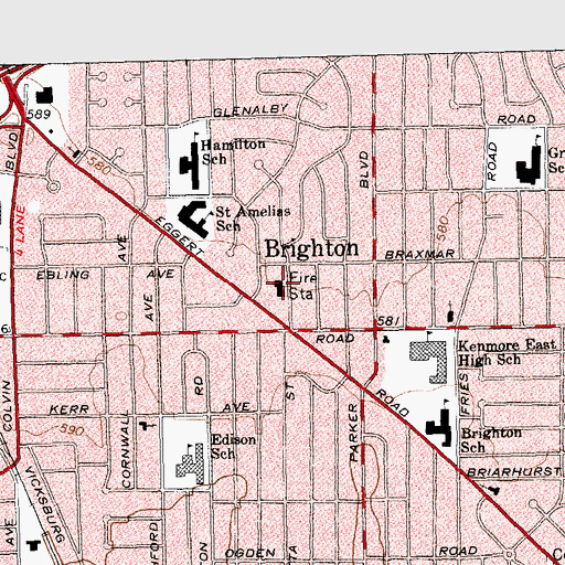 Topographic Map of Brighton Volunteer Fire Company 1, NY