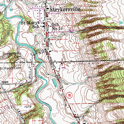 Topographic Map of Strykersville Volunteer Fire Company, NY
