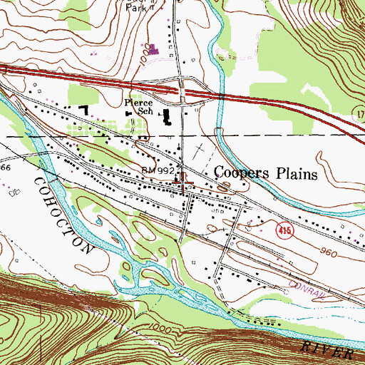 Topographic Map of Coopers Plains Long Acres Fire Department, NY