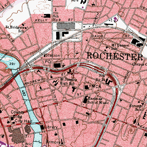Topographic Map of Rochester Fire Department, NY