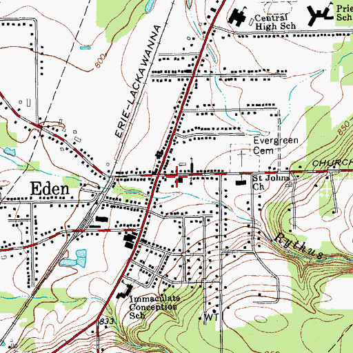 Topographic Map of Eden Fire Department, NY