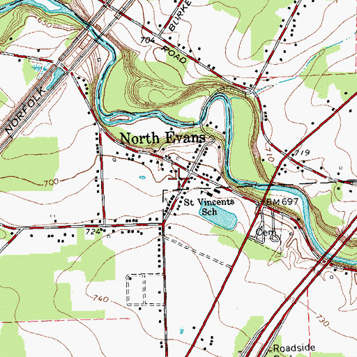 Topographic Map of North Evans Fire Station, NY