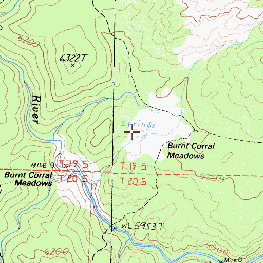 Topographic Map of Burnt Corral Meadows, CA