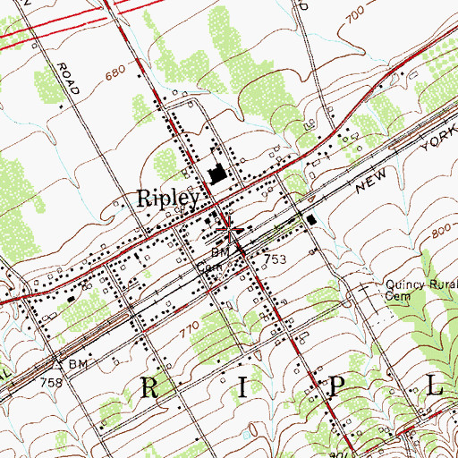 Topographic Map of Ripley Fire Department Station 1, NY