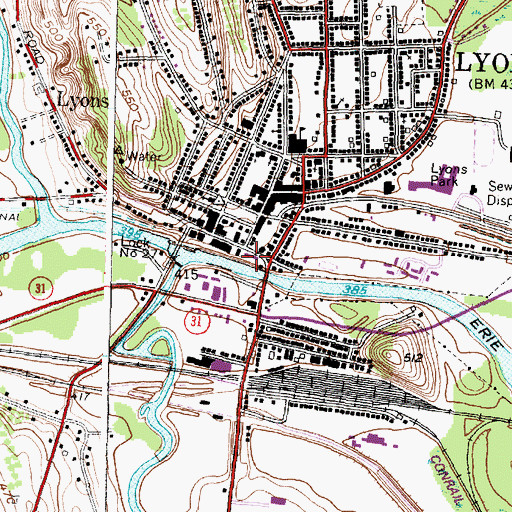 Topographic Map of Lyons Fire Department, NY