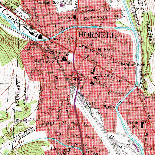 Topographic Map of Hornell City Ambulance Service, NY