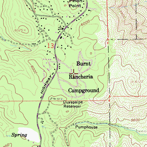 Topographic Map of Burnt Rancheria Campground, CA
