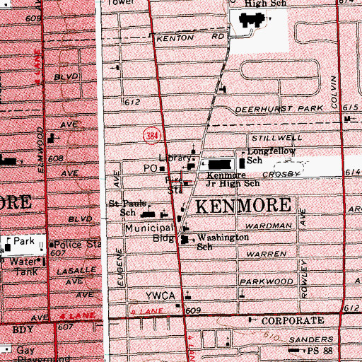 Topographic Map of Kenmore Fire Department, NY