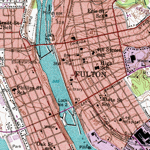 Topographic Map of Fulton Fire Department East Side Fire Station, NY