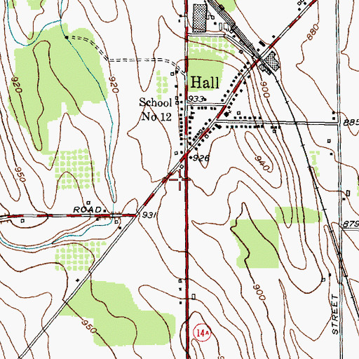 Topographic Map of Hall Fire Department, NY