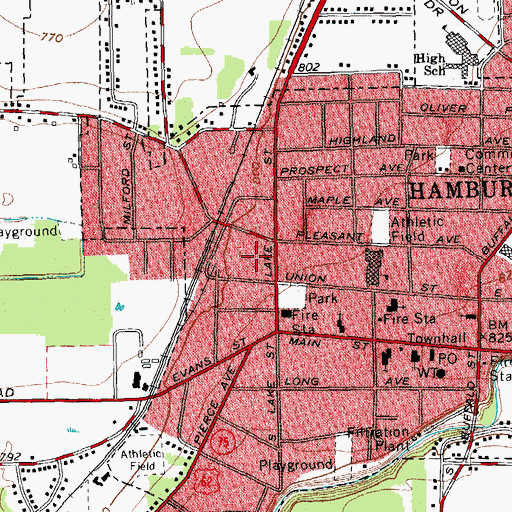 Topographic Map of Hamburg Volunteer Fire Department, NY