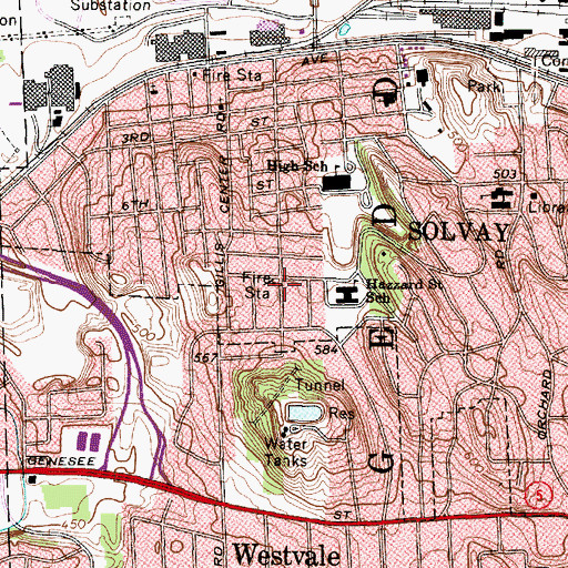 Topographic Map of Solvay Volunteer Fire Department Station 2, NY