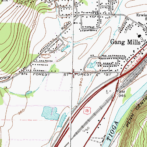 Topographic Map of Forest View Gang Mills Fire Department, NY