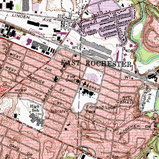 Topographic Map of East Rochester Fire Department, NY