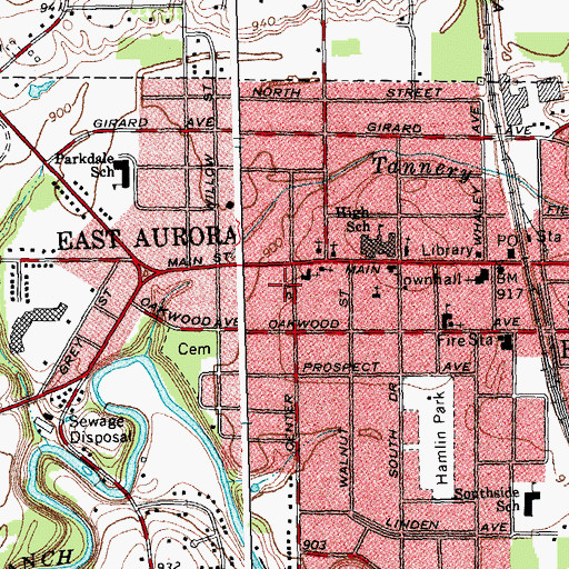 Topographic Map of East Aurora Central Fire Department, NY