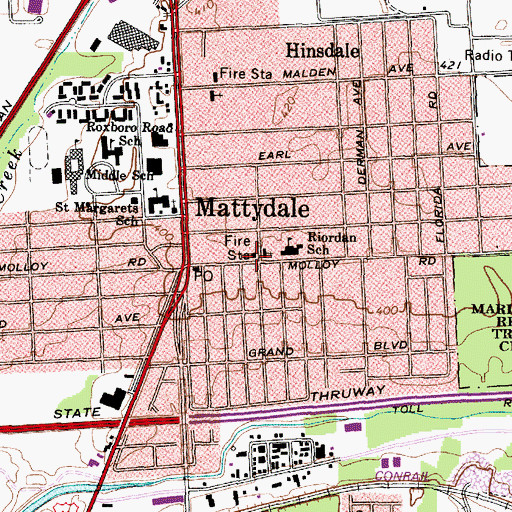 Topographic Map of Mattydale Yellow Jackets, NY