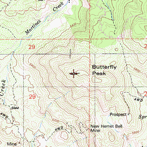 Topographic Map of Butterfly Peak, CA