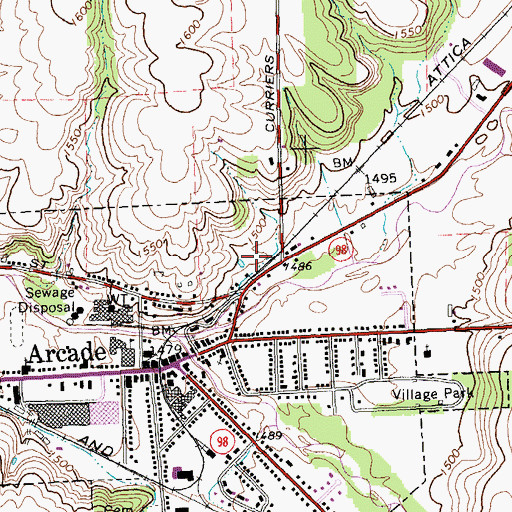 Topographic Map of Arcade Fire Department, NY