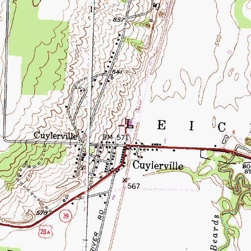 Topographic Map of Cuylerville Volunteer Fire Department, NY