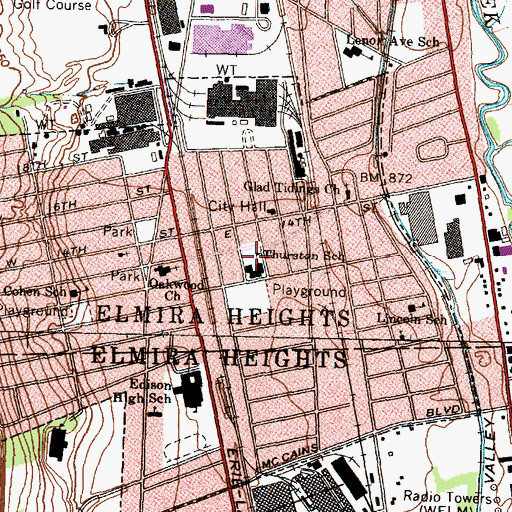 Topographic Map of Elmira Heights Fire Department, NY