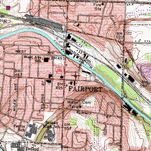 Topographic Map of Fairport Fire Department Station 1, NY