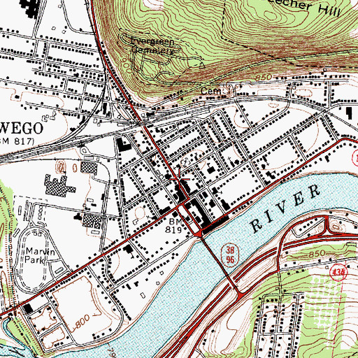 Topographic Map of Owego Fire Department Station 1, NY