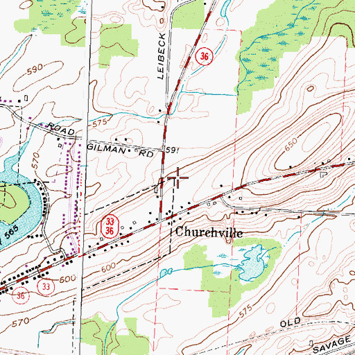 Topographic Map of Churchville Fire Department, NY