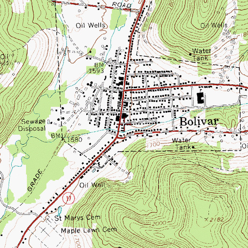 Topographic Map of Bolivar Fire Department, NY