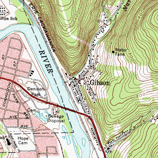 Topographic Map of Gibson Volunteer Fire Department Station 1, NY