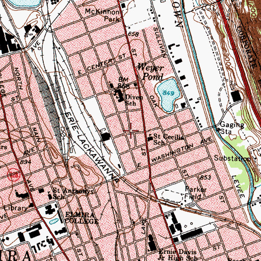 Topographic Map of Elmira Fire Department Station 4, NY