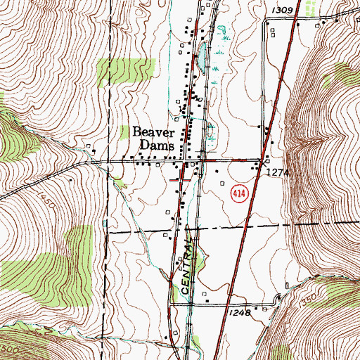 Topographic Map of Beaver Dams Volunteer Fire Department, NY