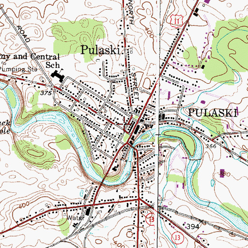 Topographic Map of Pulaski Fire Department, NY