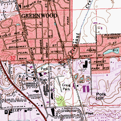 Topographic Map of Greenwood Fire Department Station 91 Headquarters, IN