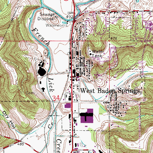 Topographic Map of West Baden Fire Department, IN