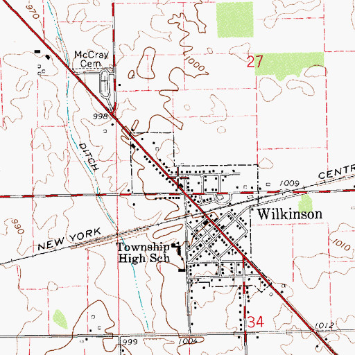 Topographic Map of Wilkinson Fire Department, IN