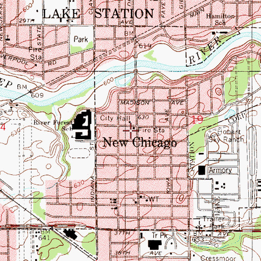 Topographic Map of New Chicago Volunteer Fire Department, IN