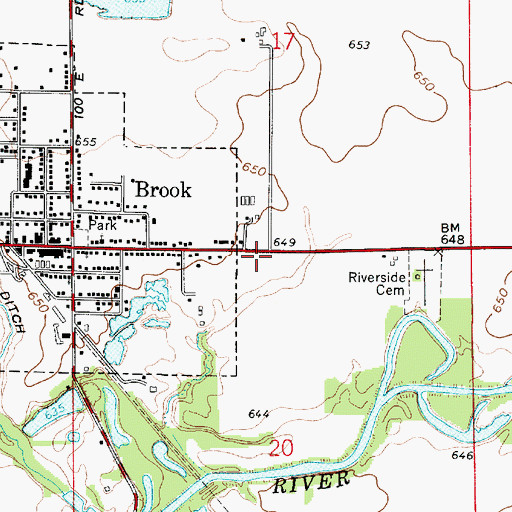 Topographic Map of Brook Volunteer Fire Department, IN
